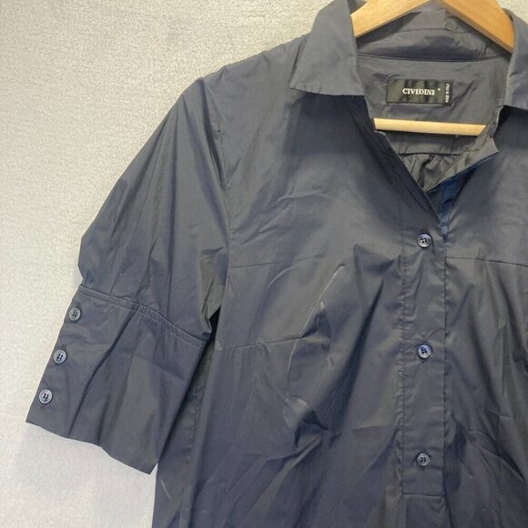 CIVIDINI Italy Womens Floral Collared Henley Blouse Sz Small Top Blue 1/2 Sleeve - Picture 10 of 16